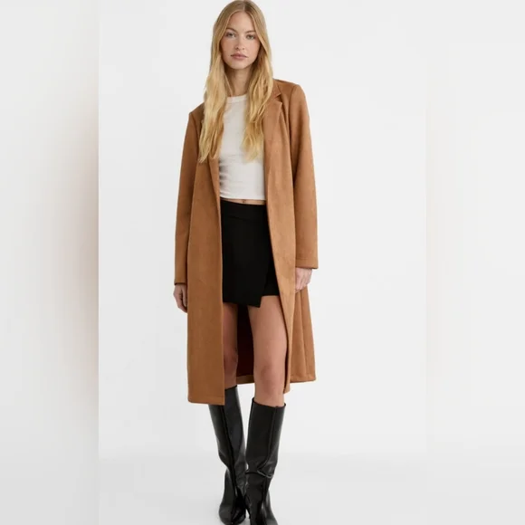 Ambiance Women's Tan Ultra Suede Single Button Trench Coat Size S - Picture 8 of 12